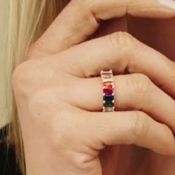 Colorful Gemstone 14kt gold plated over sterling size 7 Ring - Picture 3 of 4